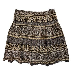 80s Floral Print Skirt Elastic Waist Mini Short Beach‎ Bohemian Festival Vintage